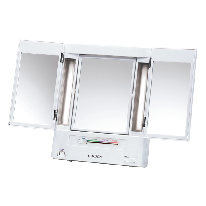 lighted trifold makeup mirror